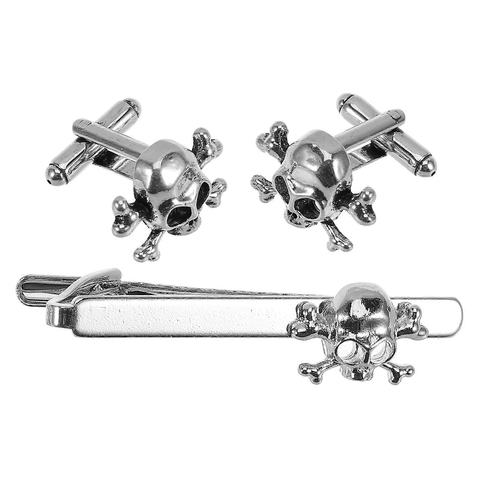 3pcs Men's Skull Tie Clip & Cufflinks Set Durable Stylish Design for Weddings, Business, and Formal/Casual Occasions