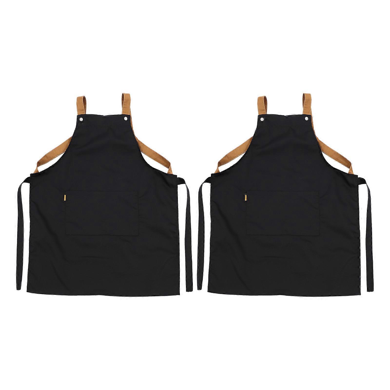 2pcs Multi Use Aprons with Pockets for Cooking, Baking, Gardening – Black – Practical Household Accessory for Home and Cafe Use