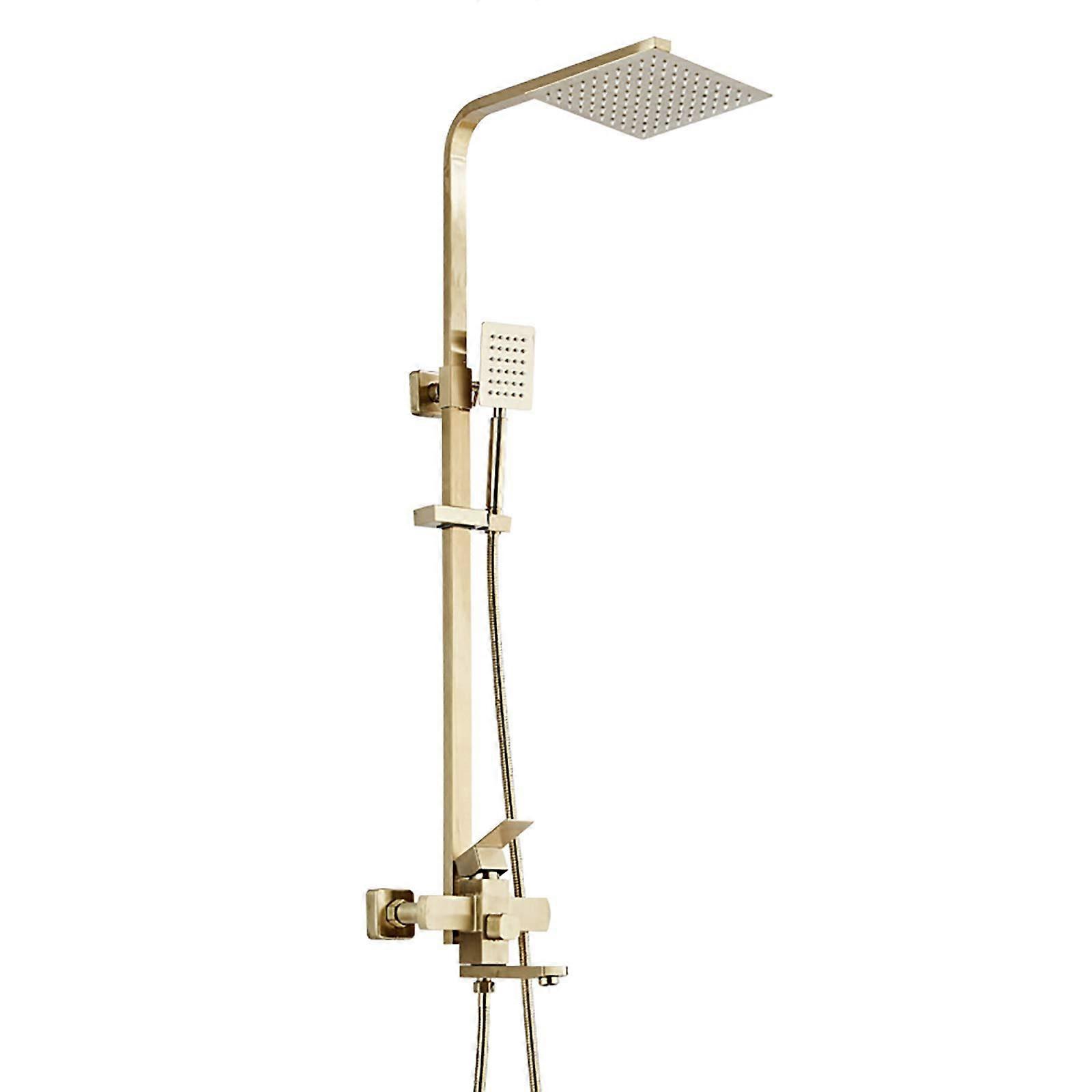 Brushed gold rain mixer shower combination exposed wall mounted bathroom shower faucet set with 8inch