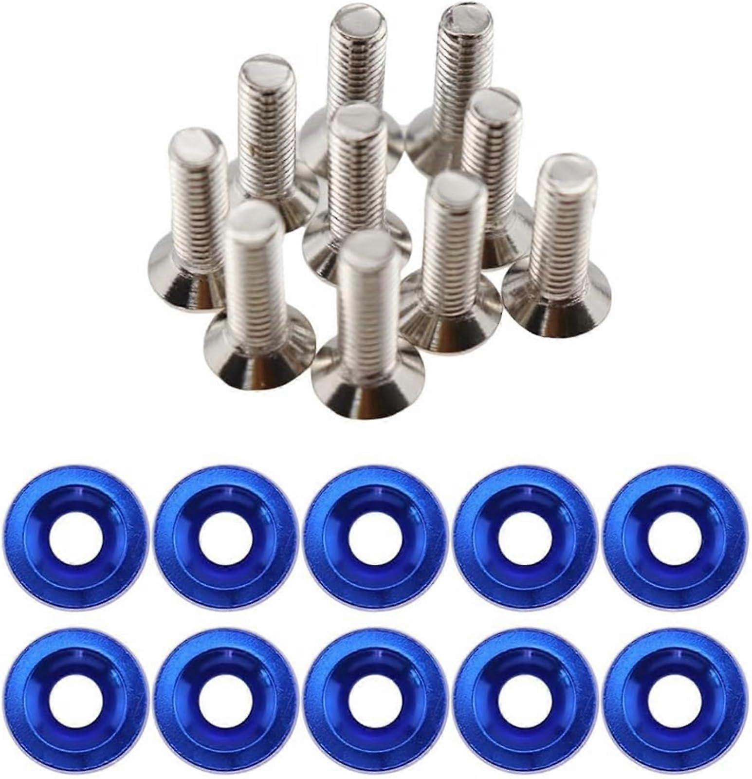 JDM Style License Plate Screws Set with Washers and Flare Decals M6x20 for Car Tuning Blue 10pcs