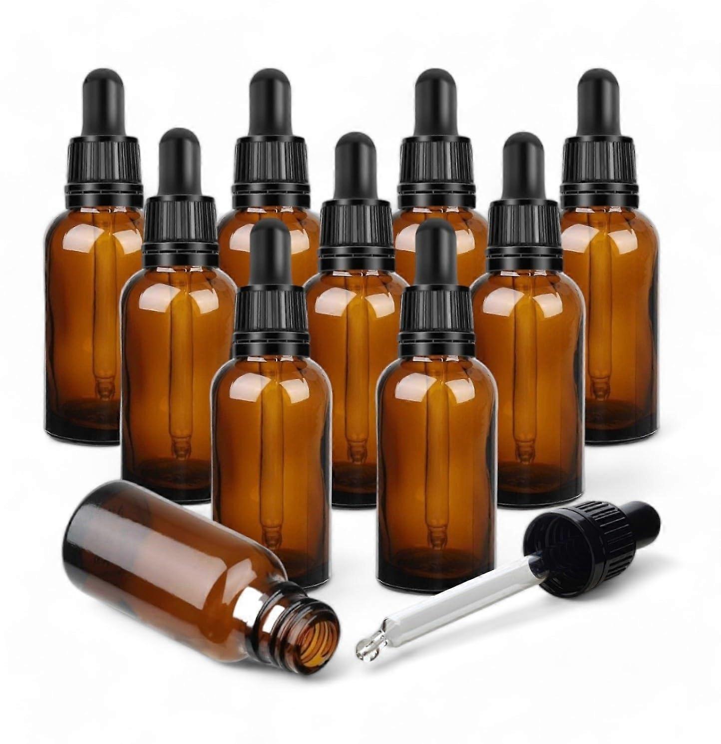 50ml Amber Brown Glass Dropper Bottles, UV Resistant, Refillable for Aromatherapy and Laboratory Use (10 Pack)