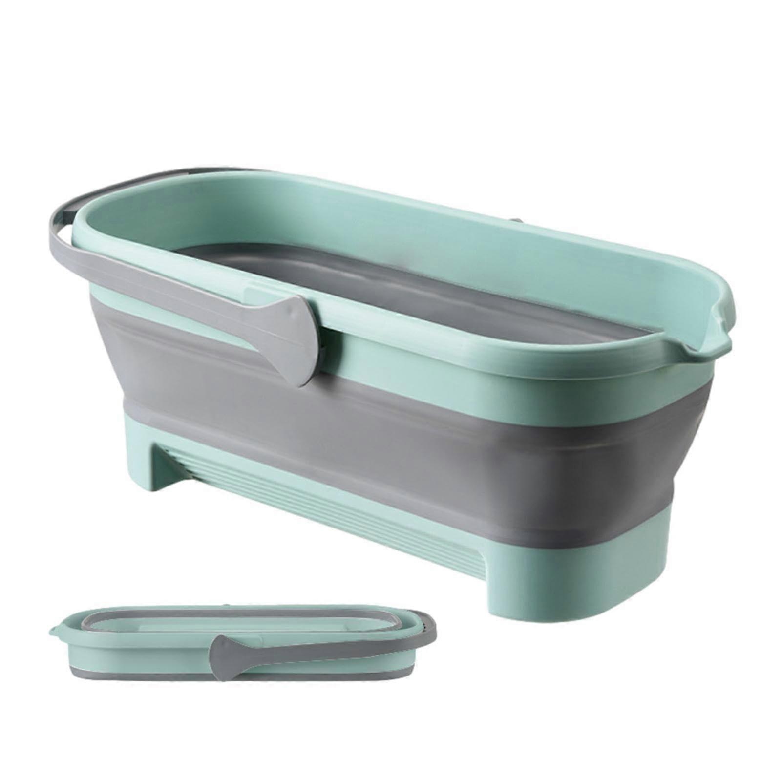Compact Folding Mop Bucket Rectangular, Foldable Cleaning Tool, Green Container For Home, Laundry, Kitchen