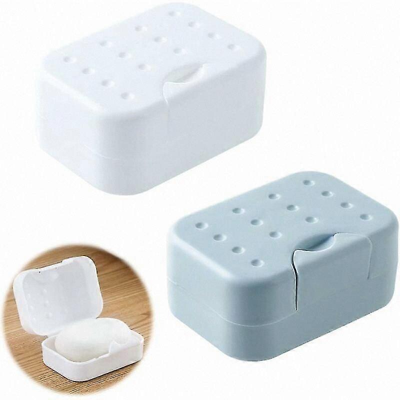 2-Pack Waterproof Soap Container for Travel, Outdoor Activities and Home Use, Includes Foam Bath Accessory (White & Blue)
