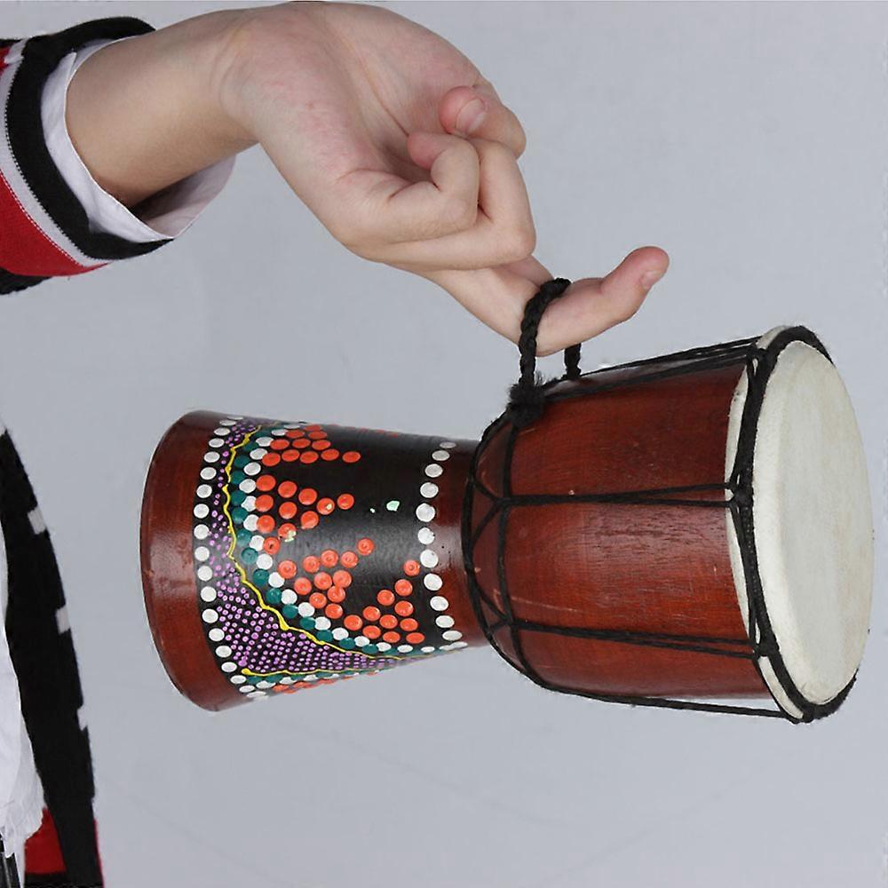 4 Inch Compact Size Wooden African Drum Djembe Bongo Hand Drum Percussion Musical Instrument with Colorful Pattern (Patterns Random Delivery)