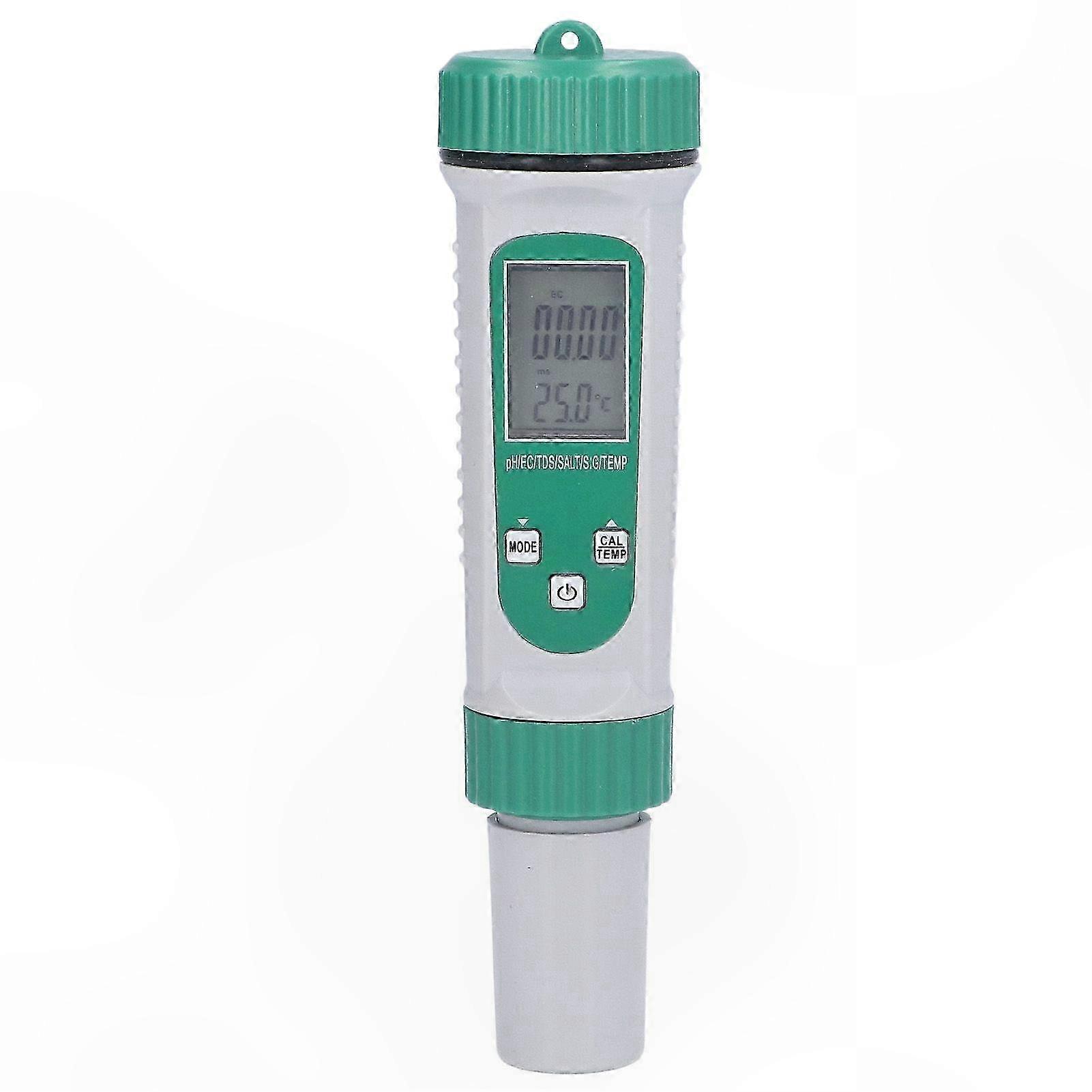 Advanced 6-in-1 Water Testing Device with LCD Display for pH, EC, TDS, Salt, S.G, and Temperature Monitoring