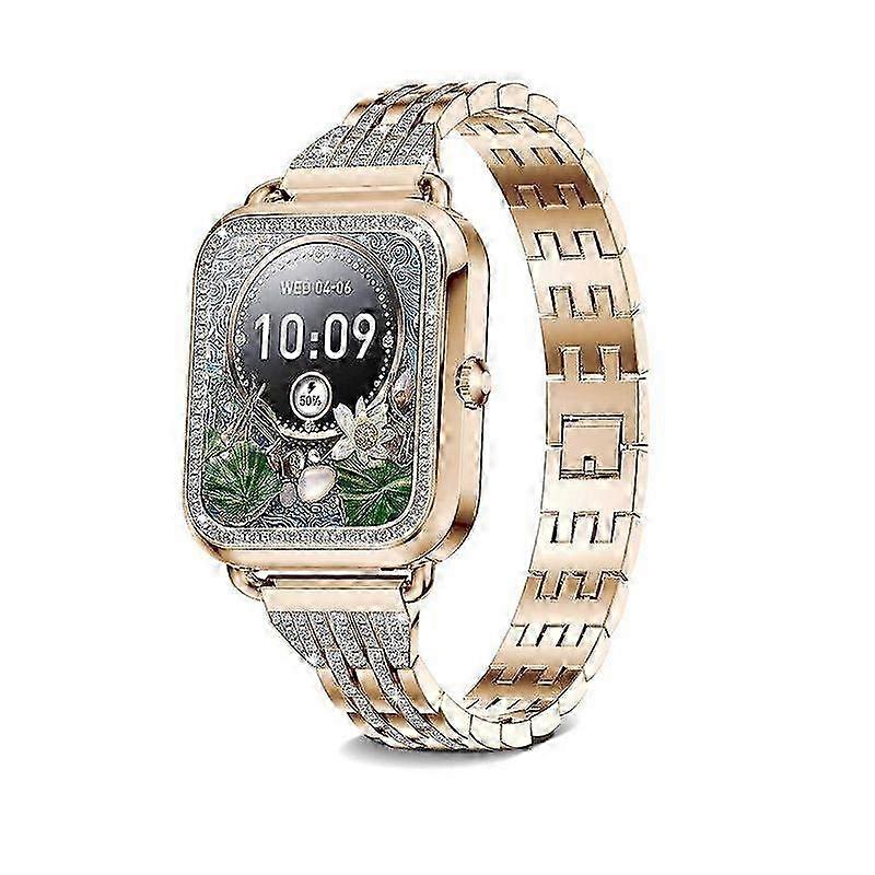 2025 שעון חכם 1.57 אינץ' מד צעדים שעון נשים HD מסך מגע מלא אנדרואיד / iOS זהב