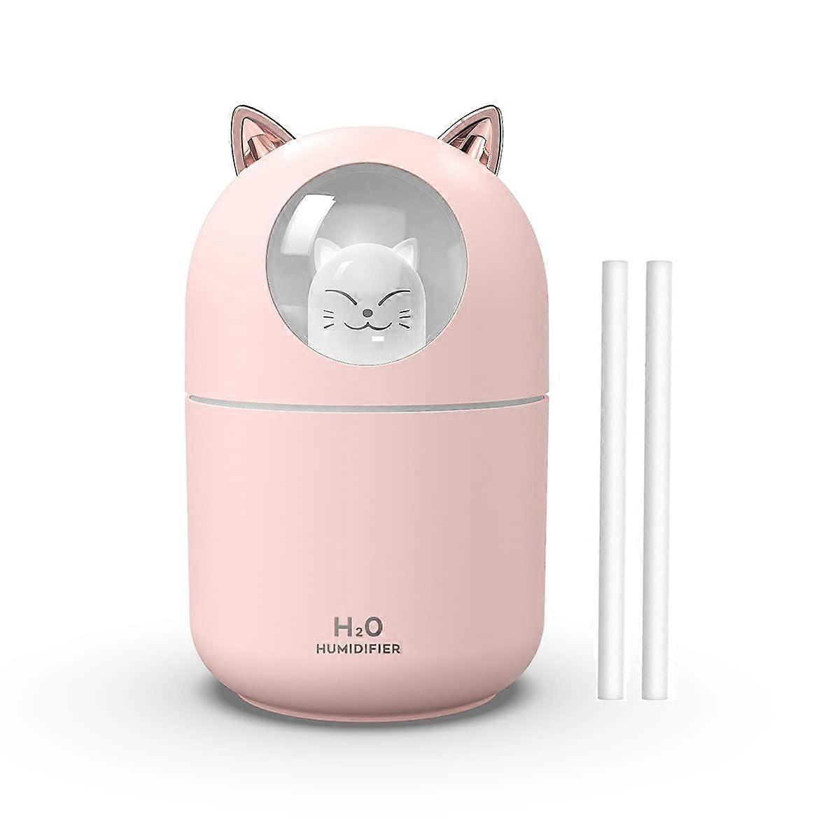 Portable Small Humidifier, 300ml Mini Cool Mist Humidifier with Night Light USB Personal Auto Shut-Off Ultra-Quiet, 2 Spray Modes, for Home(Pink)