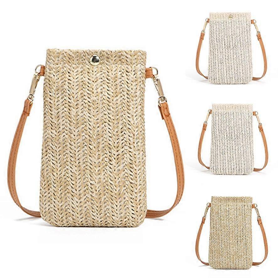 Ladies All-match One-shoulder Diagonal Bag Vertical Mobile Phone Bag Straw Woven Coin Purse