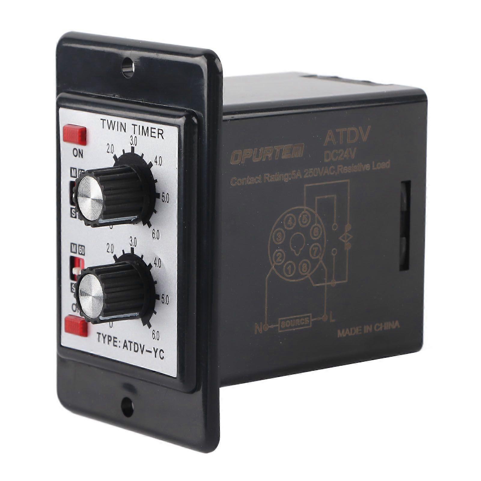 On Off Twin Timer Relay Knob Control Time Switch ATDV-YC 6S-60M (DC 24V)