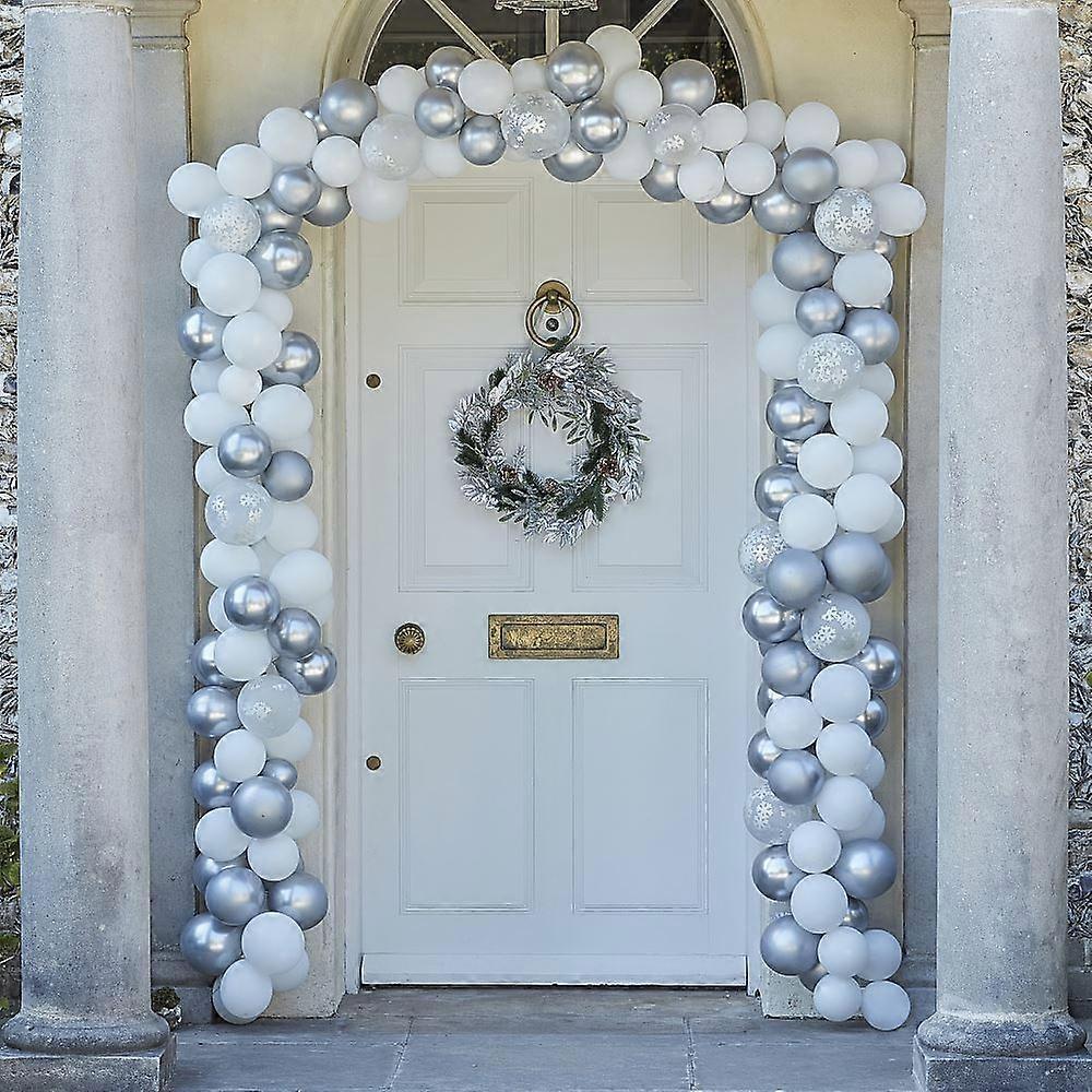 Silver and White Christmas Door Balloon Arch