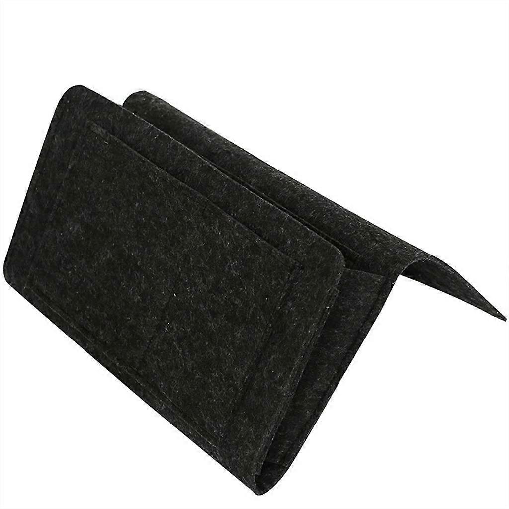 Hanging Bedside Organizer With Pockets Felt Material Black Storage Caddy For Books And Laptop