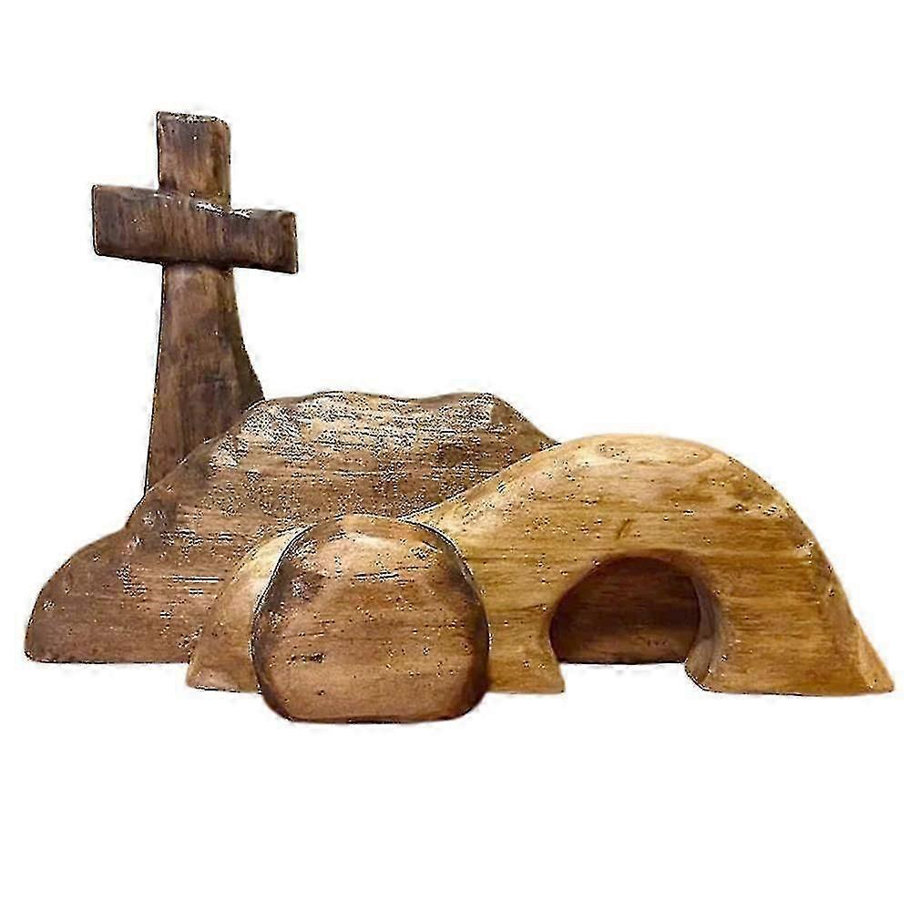 The Empty Tomb Easter Scene Cross Wooden Craft Ornaments Tabletop Decoration