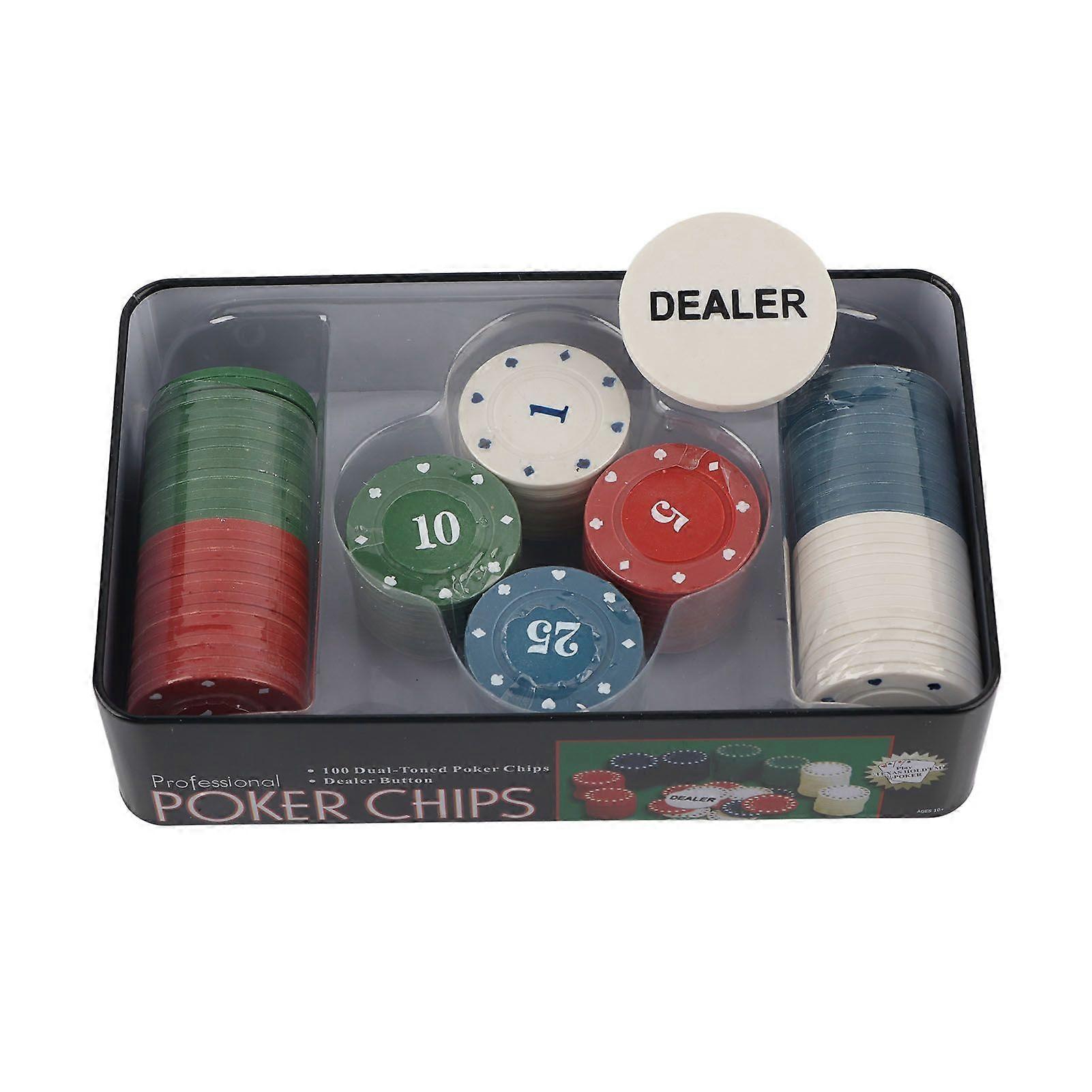 100Pcs Poker Chip Set Plastic Iron Numbered Chips with DEALER Card for Home Entertainment