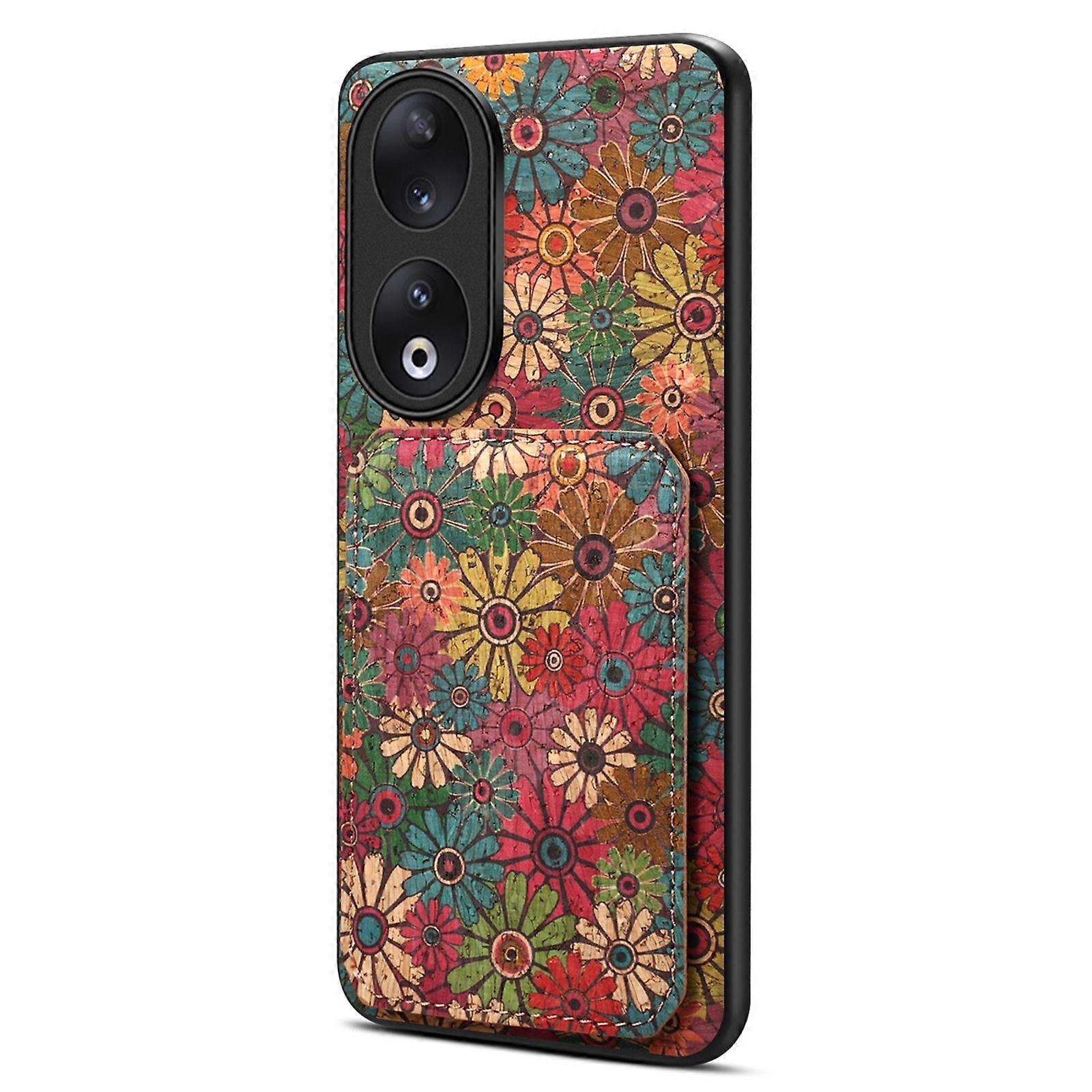 For Honor 90 Flower Pattern Leather Case Card Holder Kickstand Shockproof Cover