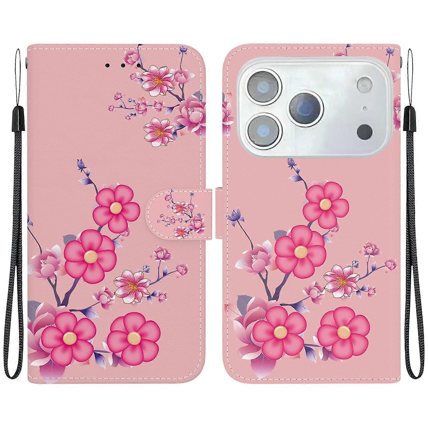 For iPhone 17 Pro Wallet Phone Case Anti-Drop Leather Flip Cover Pattern Printing with Strap