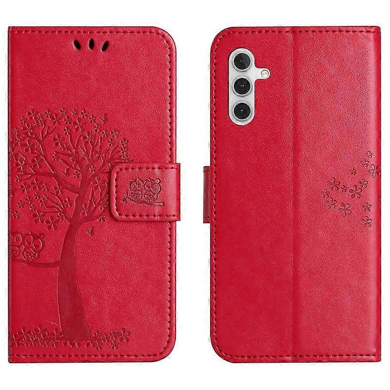 For Samsung Galaxy A26 5G Case PU Leather Owl Tree Imprinted Wallet Phone Cover  Grey