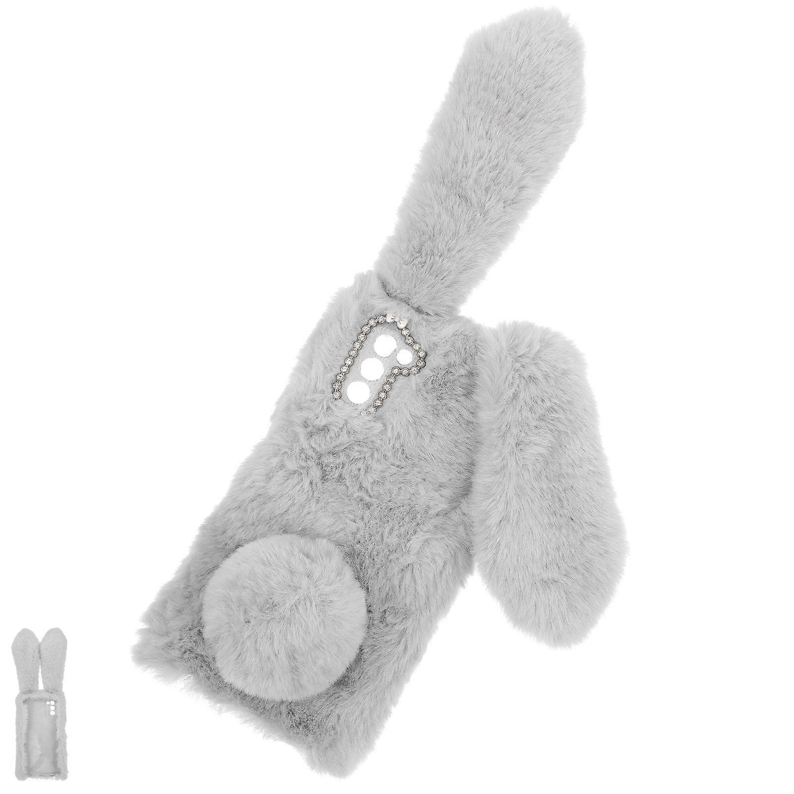 Cute Protector Fluffy Bunny Phone Case Rabbit Shape Comfortable Grip Light Grey For A03s 1Pcs