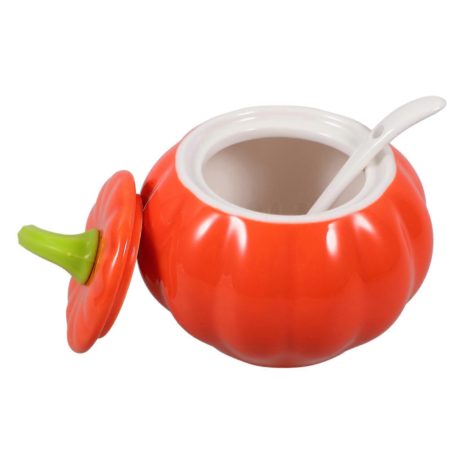 Kitchen Ceramic Pumpkin Shaped Condiment Jar for Seasoning 3Sets