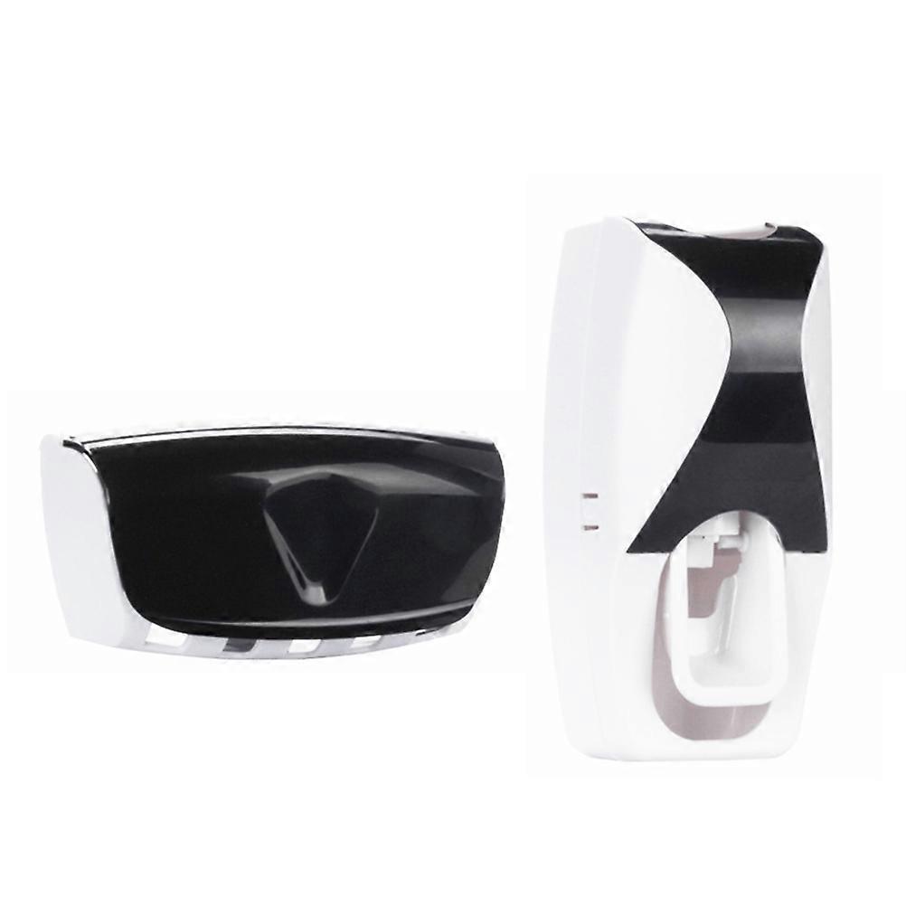 Hands Free Toothpaste Dispenser 2Pcs Set With Toothbrush Storage For Family Washroom Home Use In Black