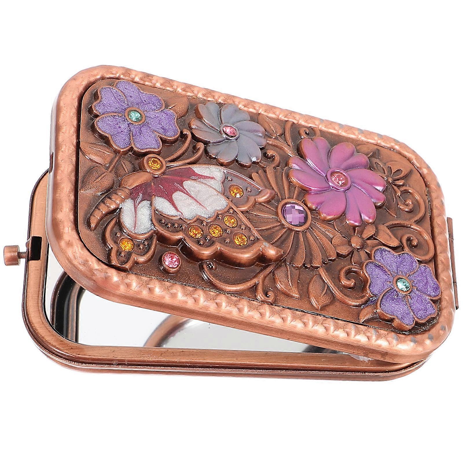 Creative Portable Makeup Mirror Vintage Double- for Makeup Use 1Pcs Foldable