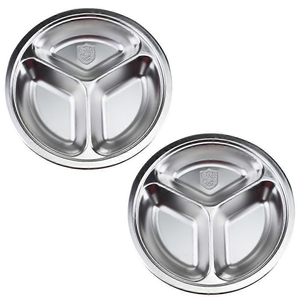 Round Divided Plate Stainless Steel Dish for Kitchen Serving 6Pcs