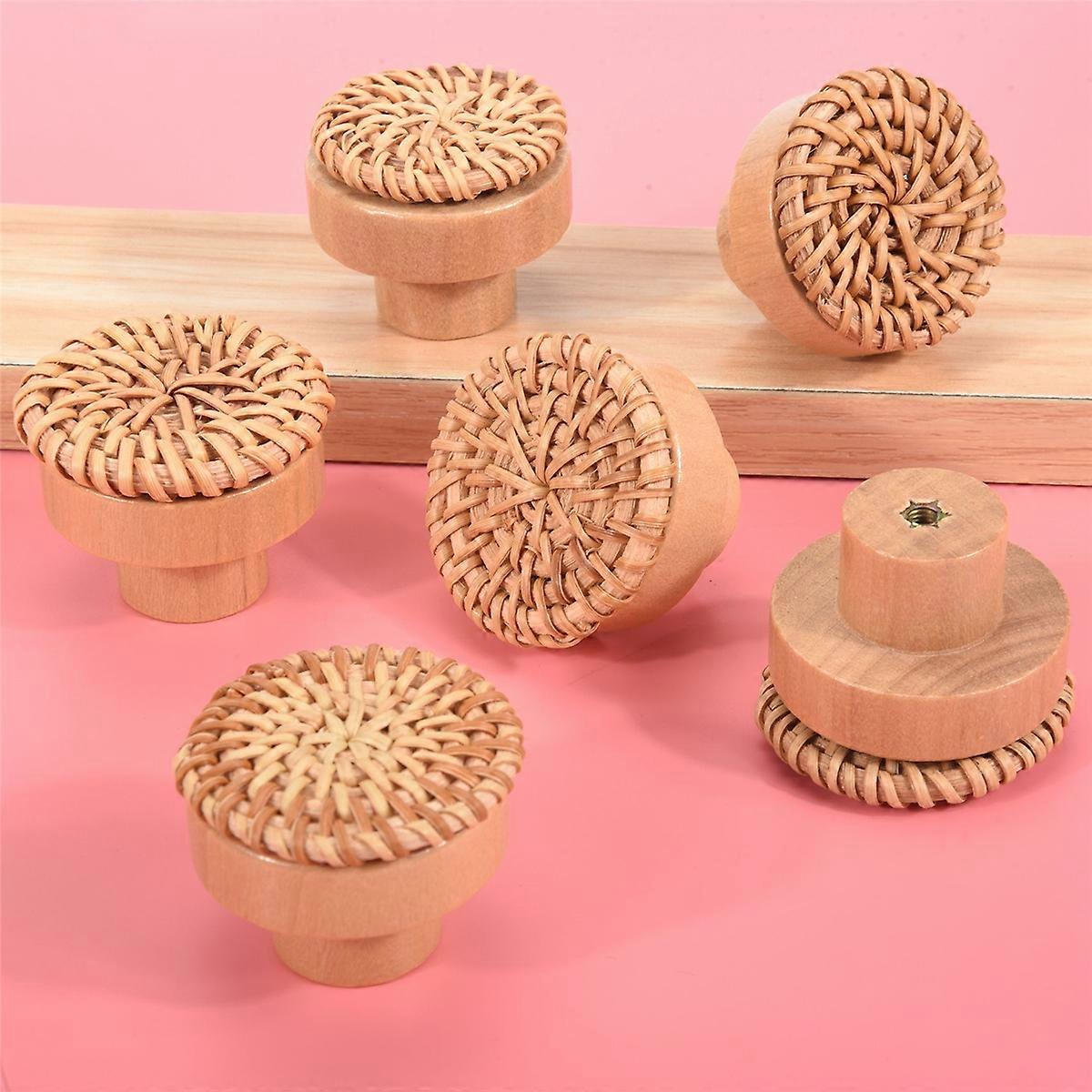 Boho Rattan Dresser Knobs Round Screws for Boho Furniture Knobs 12Pcs