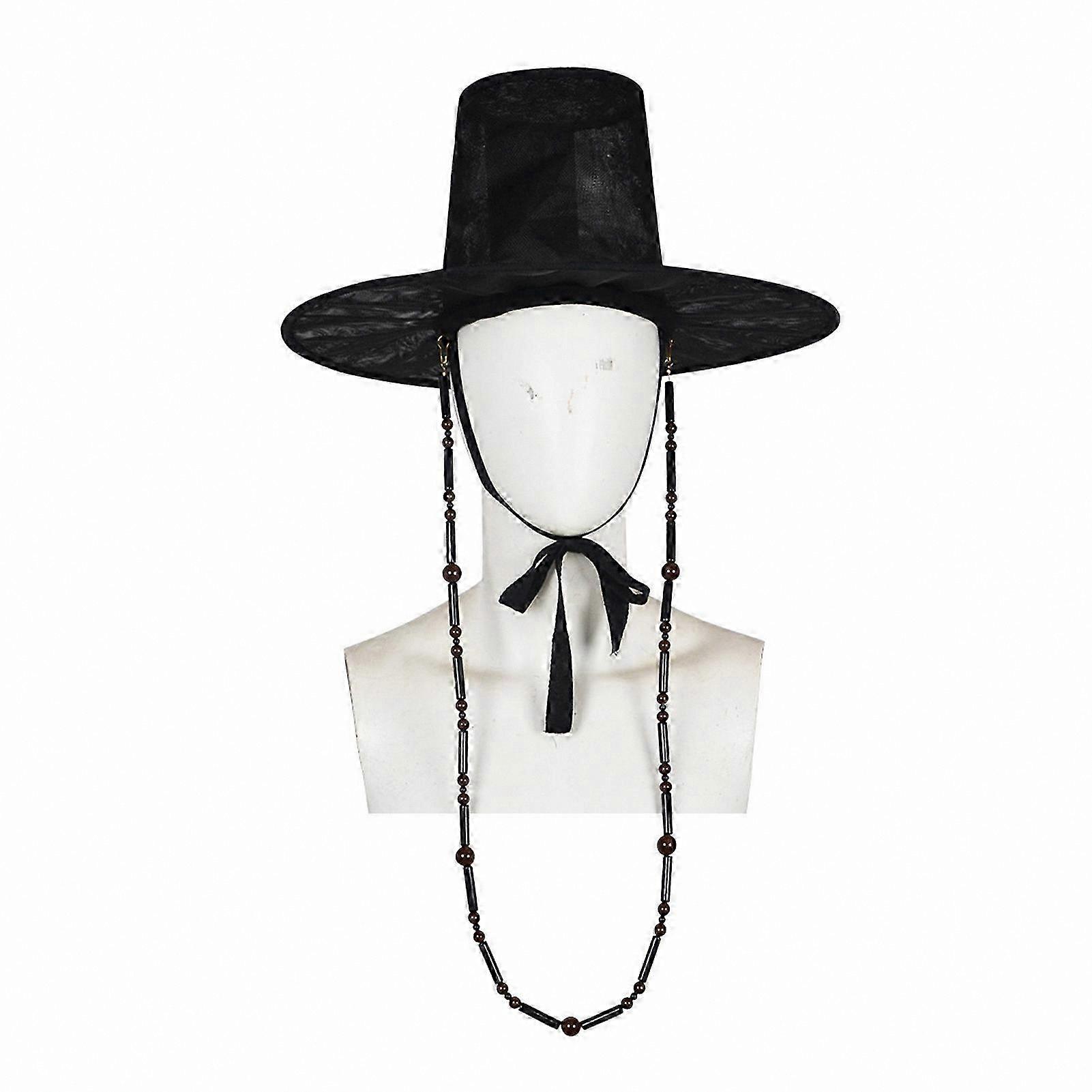 Black Halloween Hat with Bead Chain for Role-Playing and Stage Performances, Hunter Cap for Costume Events and Idol Themes