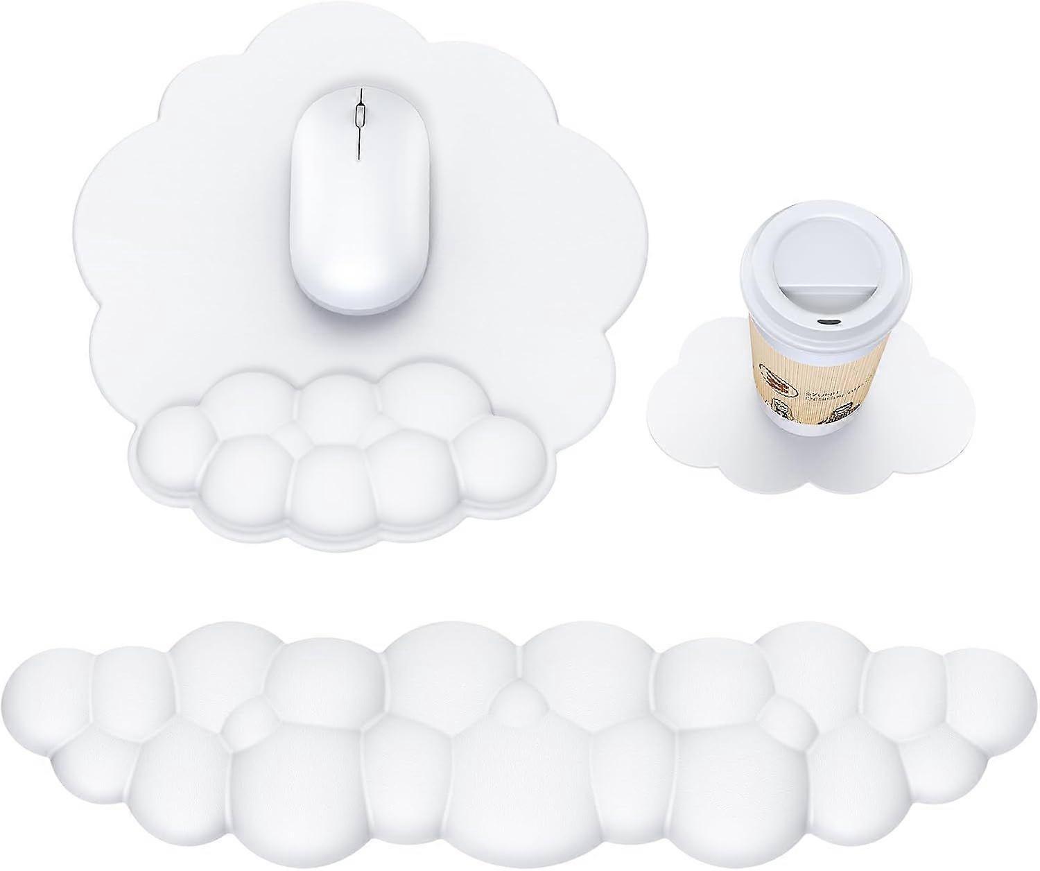 Ergonomic White Wrist Rest Set - Cloud Mouse Pad with Wrist Support & Keyboard Wrist Rest for Computer/Laptop - Comfortable Gaming & Office Wrist Cush