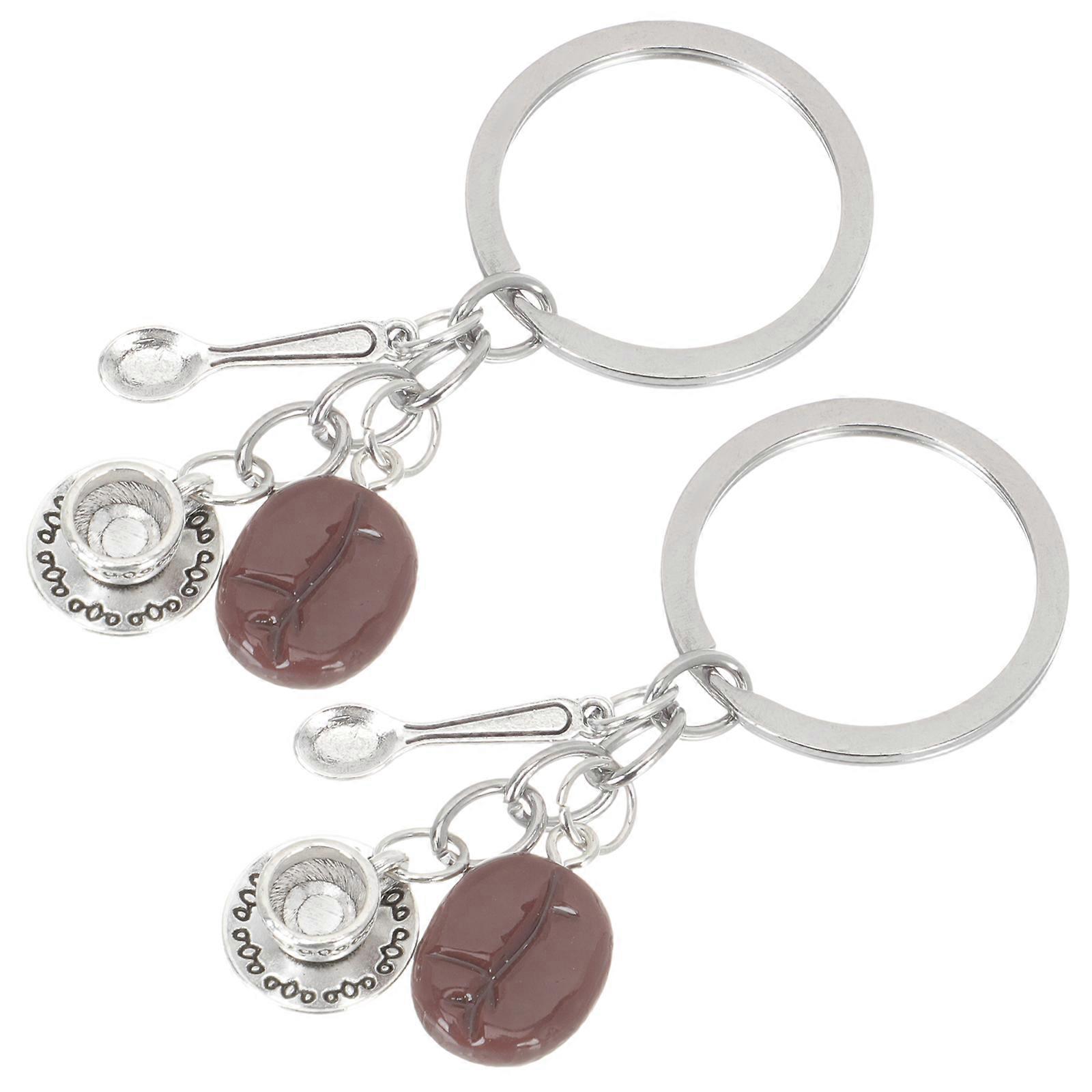 Coffee Theme Keychain Coffee Cup Key Ring for Decor 6 Pieces