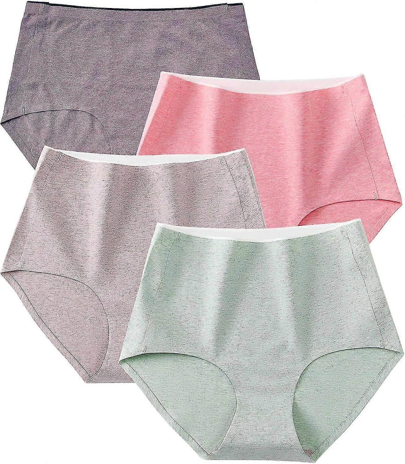 المرأة القطن الملابس الداخلية عالية الخصر ملخصات السيدات سلس تغطية كاملة سراويل 4 حزمة