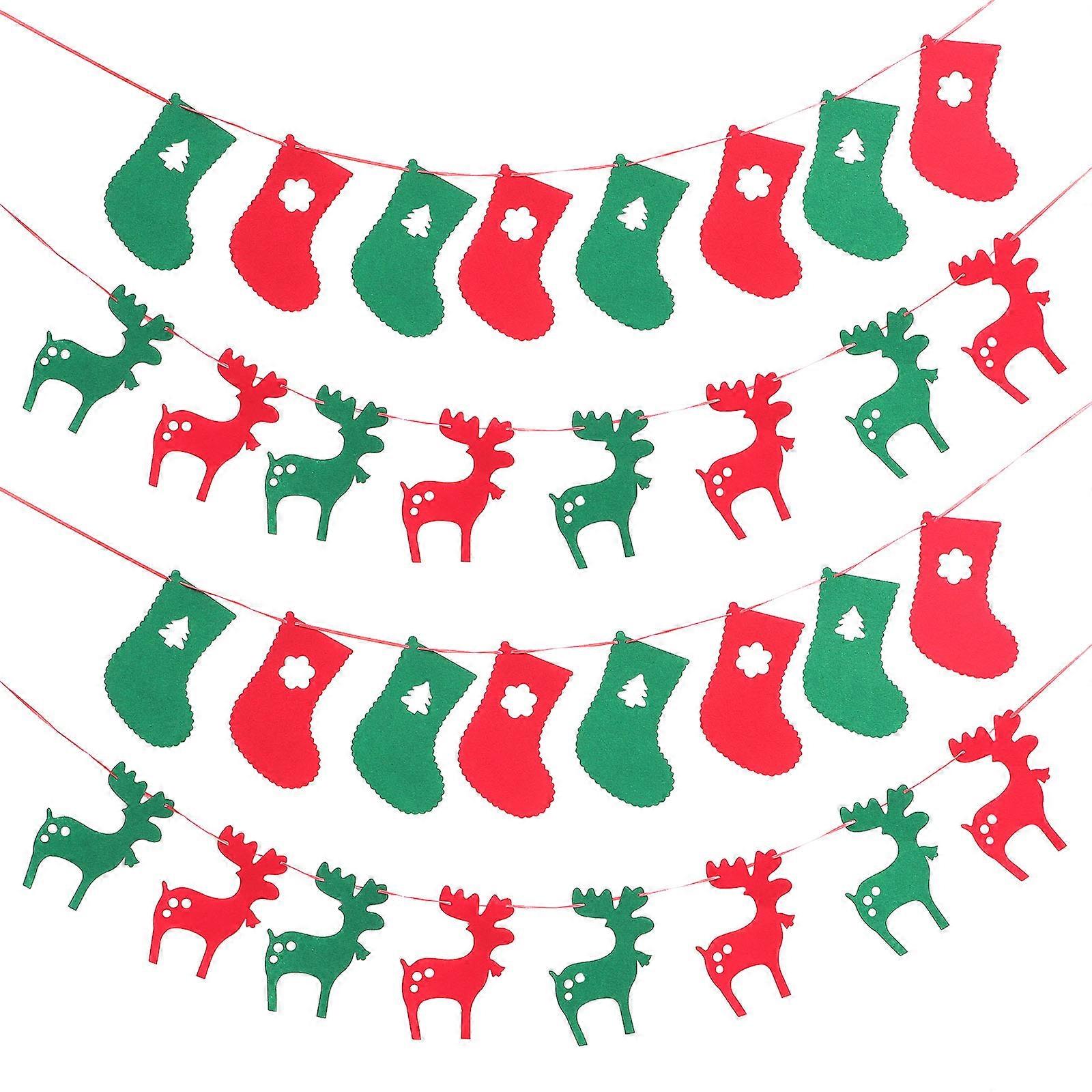 Christmas Banner Decor Fawn String Flags for Party 4Pcs Xmas String Flags