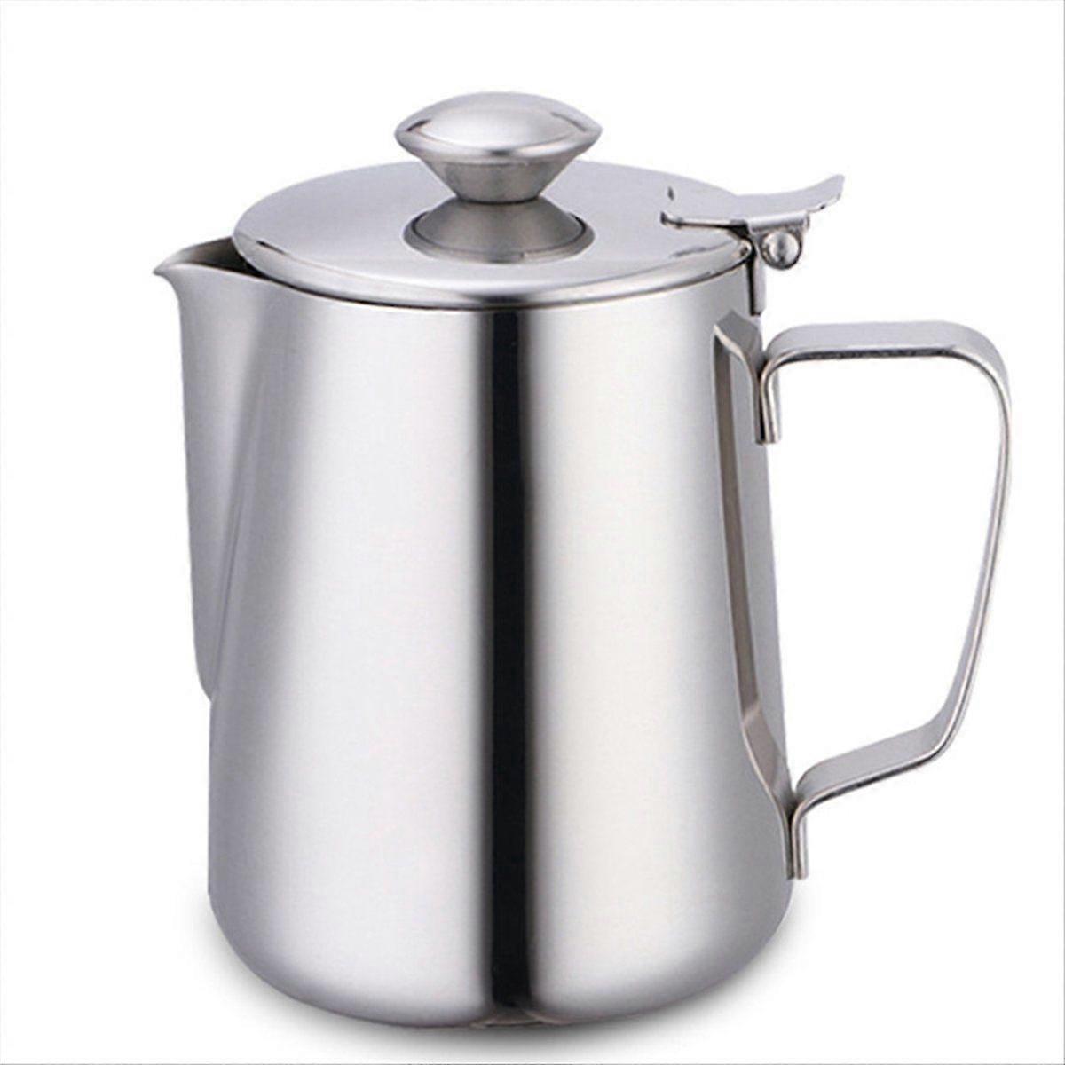 Stainless Steel Pitcher with Lid, 67 Oz Large Metal Pot Milk Frothing Jug for Espresso Machines, La