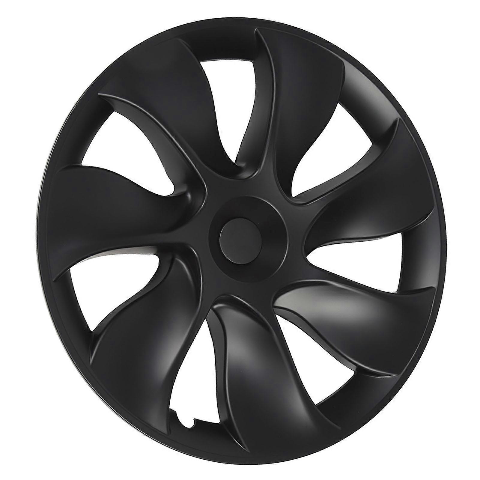 4PCS 19in Wheel Hubcap Matte Black Symmetrical Whirlwind Style Replacement for Tesla Model Y 2020 to 2023 
