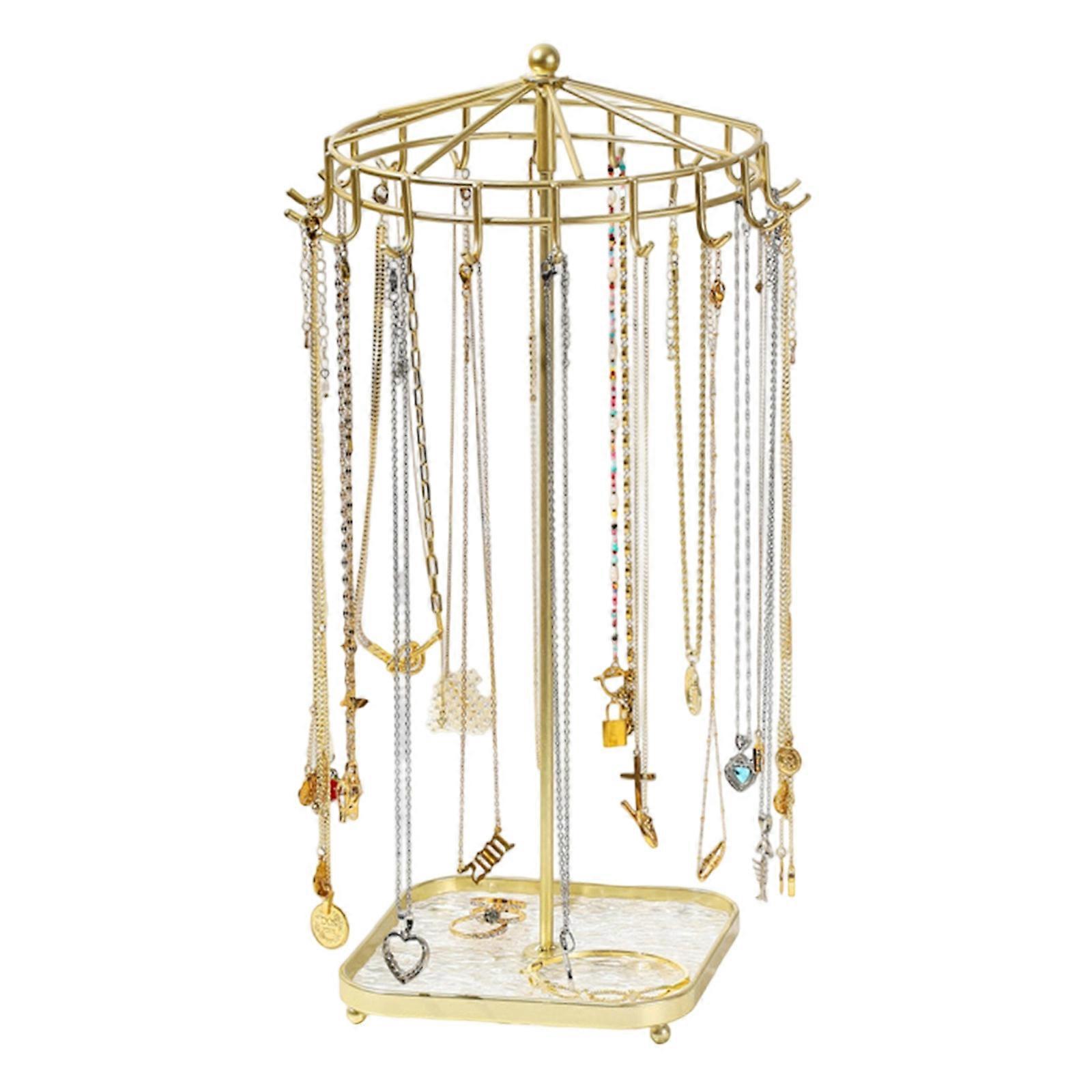 Modern Acrylic Metal Jewelry Rotating Stand with Detachable Design Suitable for Various Accessories Displaying Use  Gold