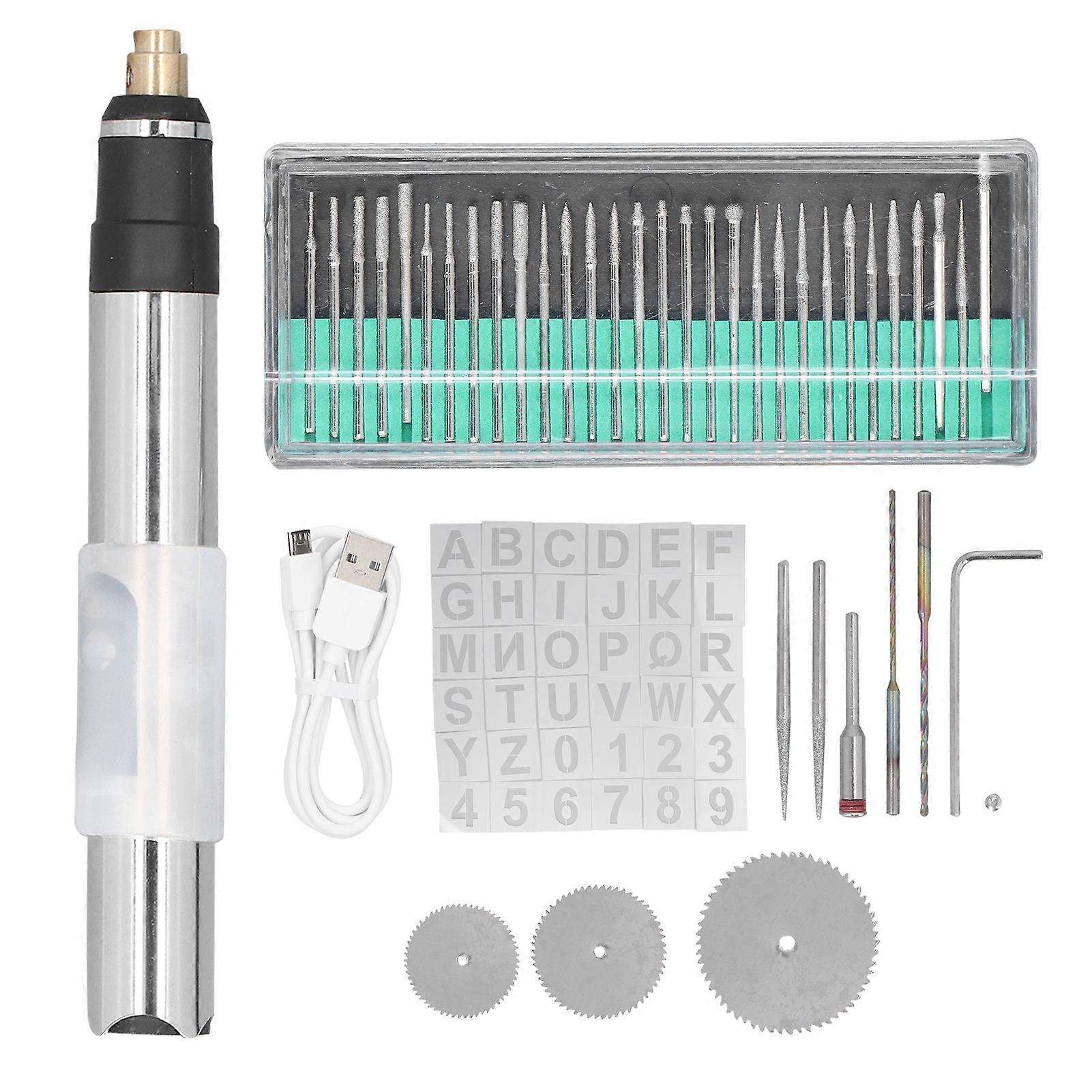 Cordless Electric Engraving Pen Set with 36 Stencil USB Rechargeable Mini Pen Type Engraving Machine 25W