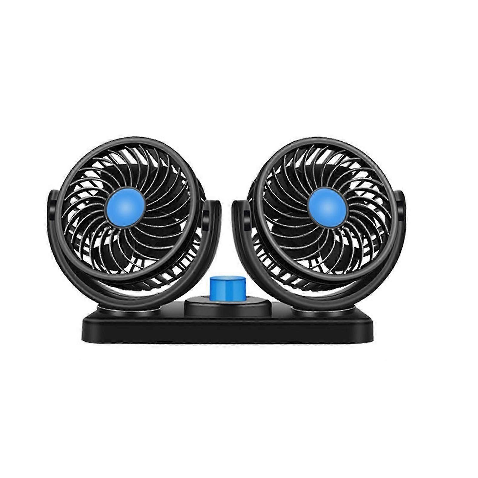 12V Dual Head Car Cooling Fan with 360 Rotation, 2-Speed Adjustable Low Noise for UK SUVs and Vans via Cigarette Lighter