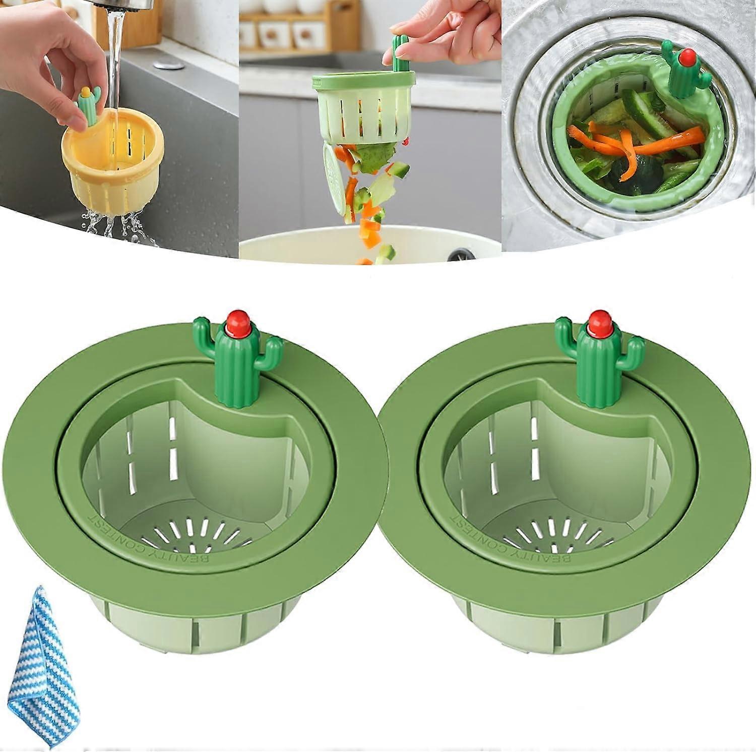 Cactus Kitchen Sink Drain Strainer, Press Automatic Dumping Basket, Self-Cleaning, Multi-Functional (2PCS-A)
