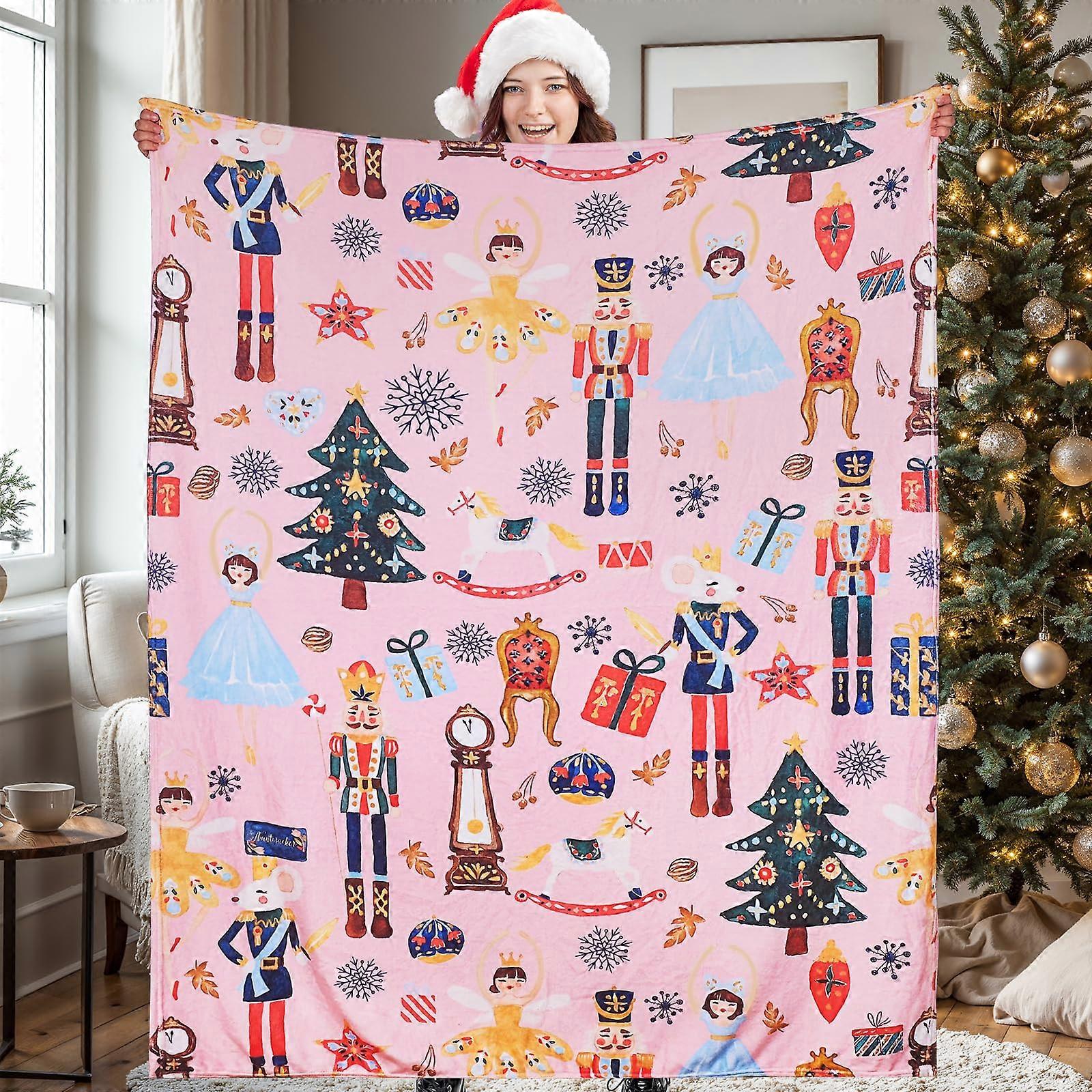 Christmas Nutcracker Fleece Throw Blanket with Soldier and Fairy Design for Bed Sofa Couch 50x60
