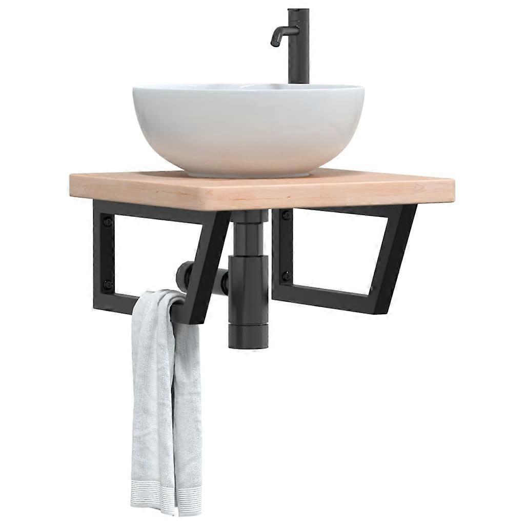 Washbasin top with bracket steel and solid oak wood
