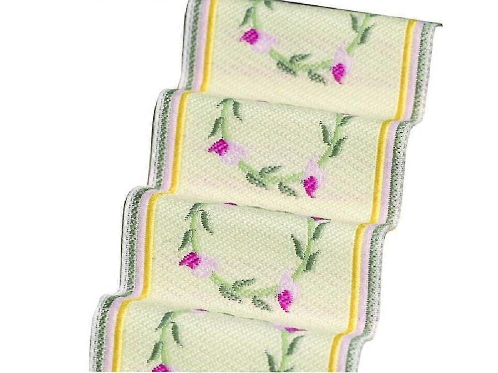 玩偶屋编织楼梯地毯跑步者粉红色花卉花环微型