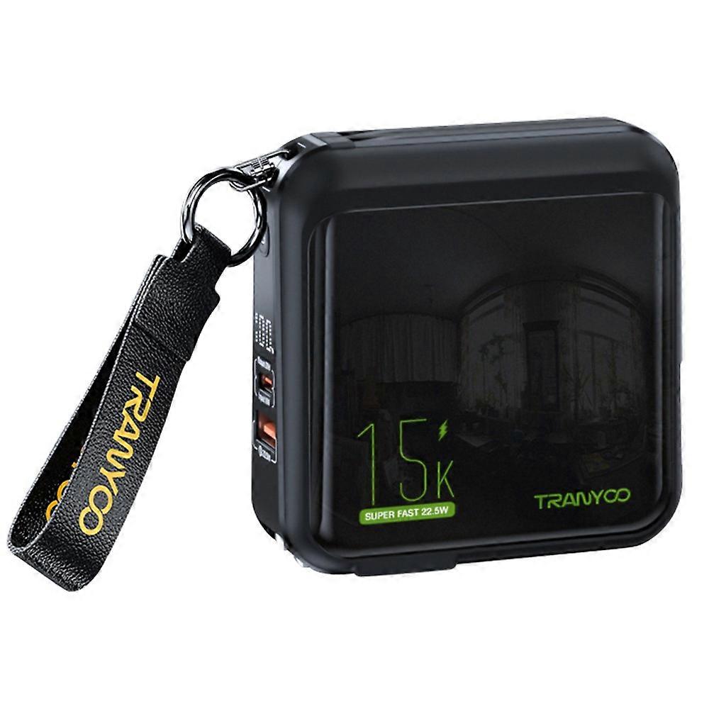 TRANYOO T-K20 15000mAh Power Bank LED Display Fast Charging Portable Charger Built-in iP + Type-C Cable