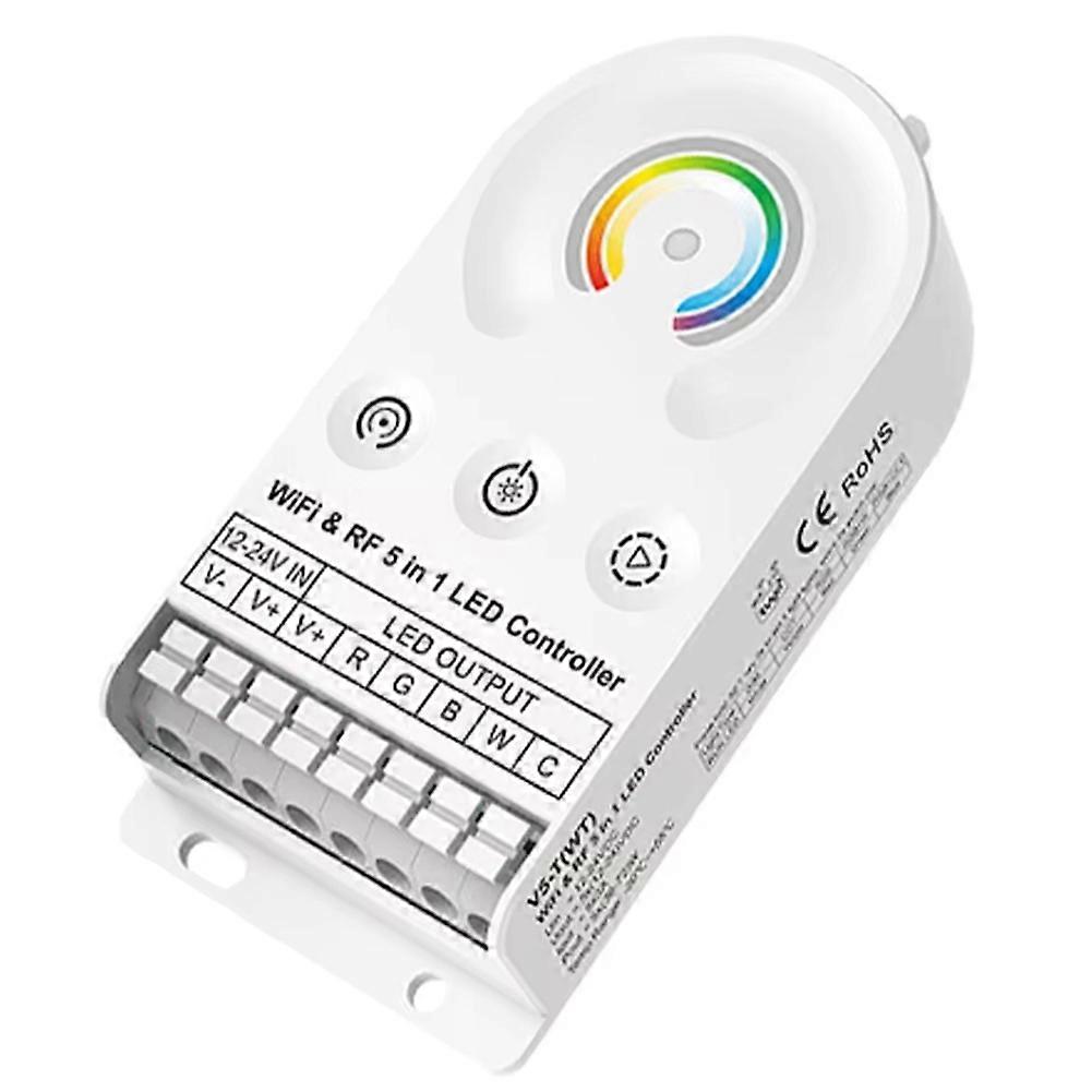 V5-T DC12V 24V 5-in-1 CV LED Controller 5CHx3A CCT RGB RGBW RGBCCT LED Strip Dimmer Touch Switch (WT)