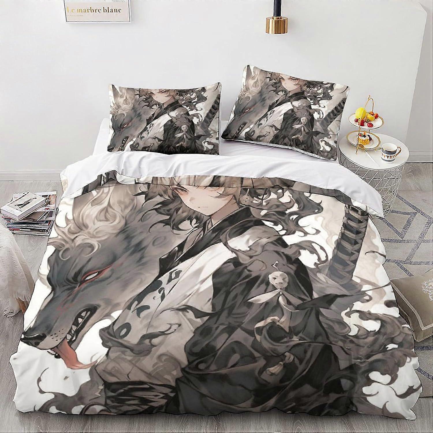 LikeEj Animes و Mangas مجموعات الفراش مجموعة غطاء لحاف أنيمي 3 قطع ، ستوكات 3D الخيال غرفة نوم لحاف مجموعة مزدوجة