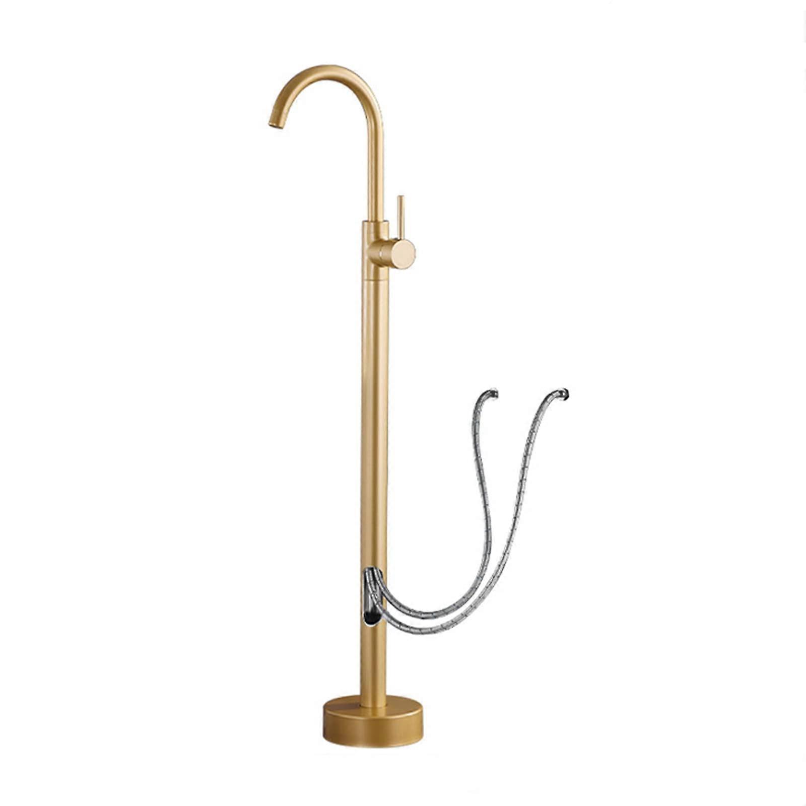 Freestanding Tub Filler Faucet AllCopper Retro Floor Mount with 360° Swivel Spout and Shower Mixer Tap (C Perforated)