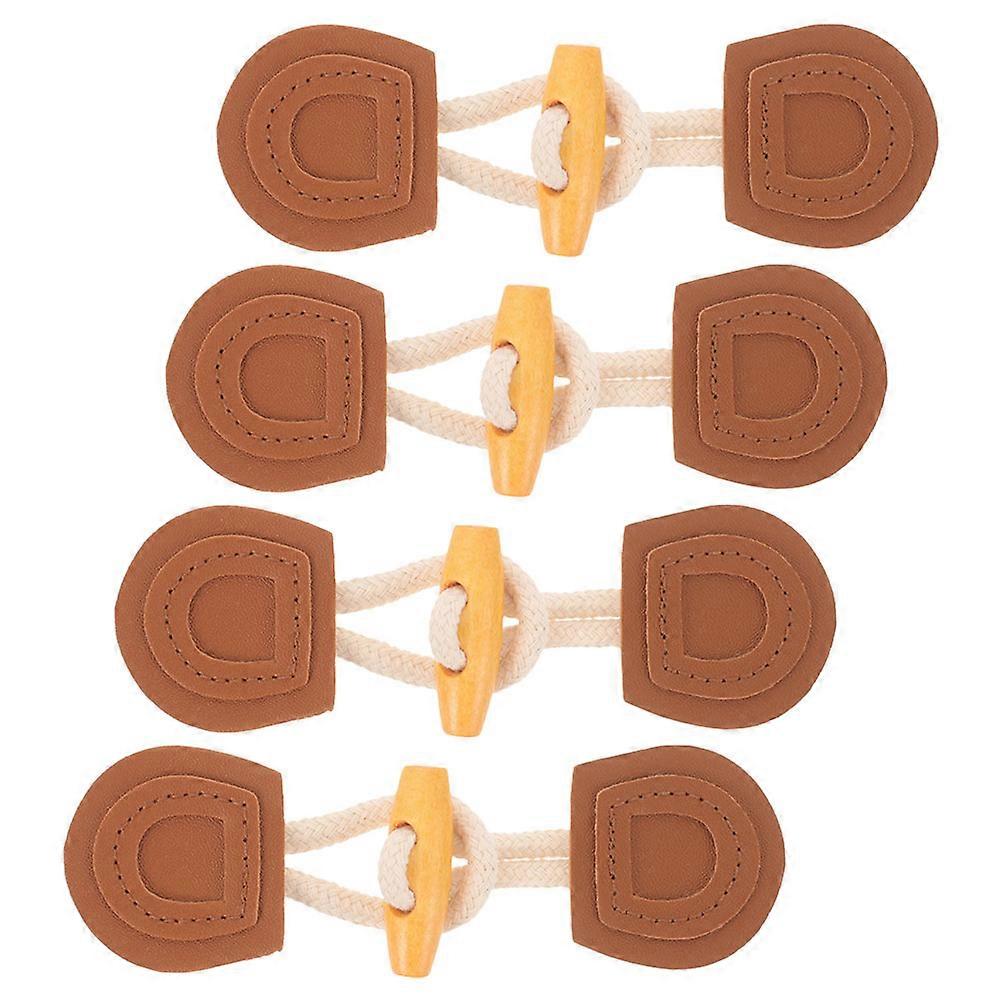 Brown PU Horn Coat Buttons Wooden Toggle Closure 4Sets
