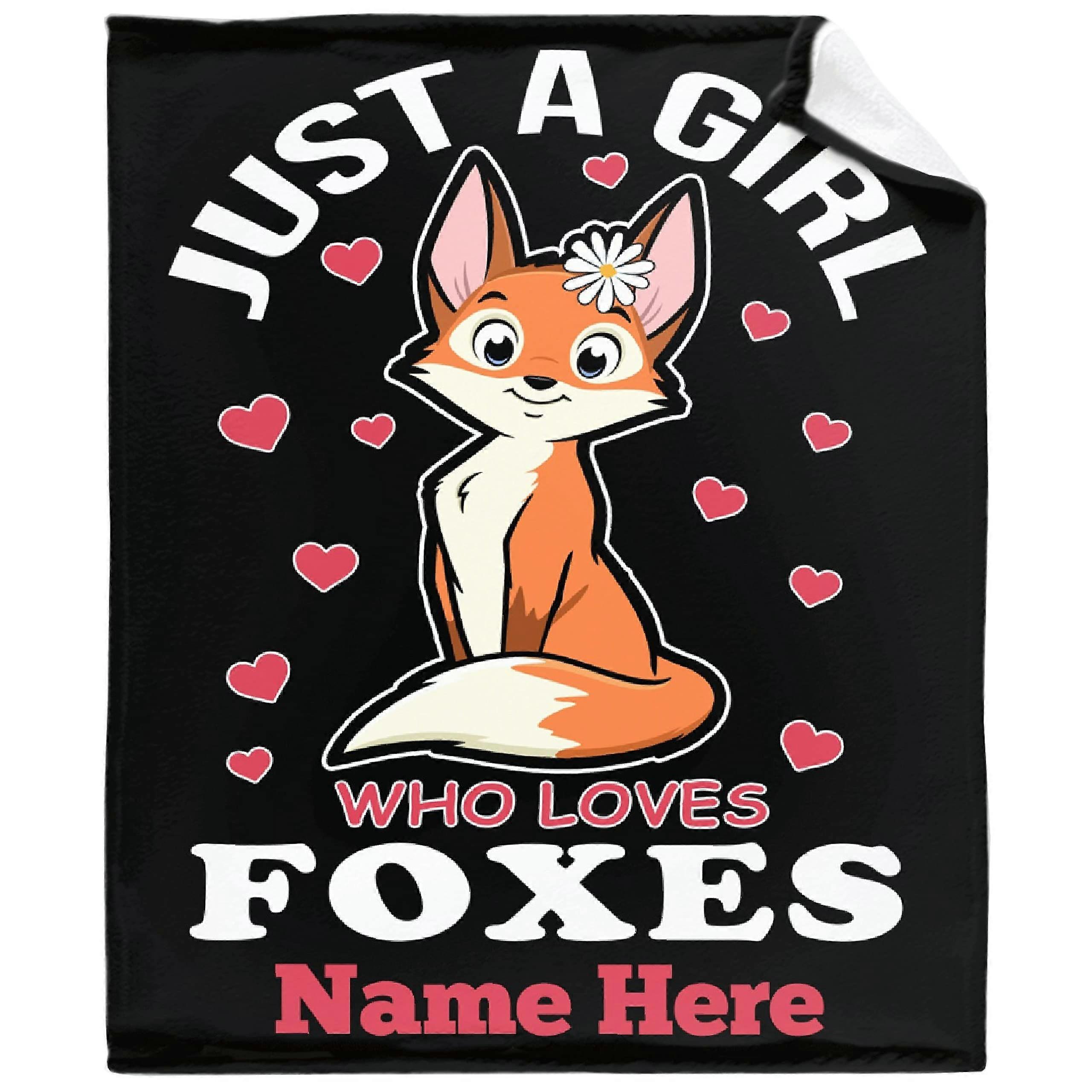 Fox Print Flannel Throw Blanket with Custom Name, Lightweight AllSeason Cozy Warmth for Bed and Sofa