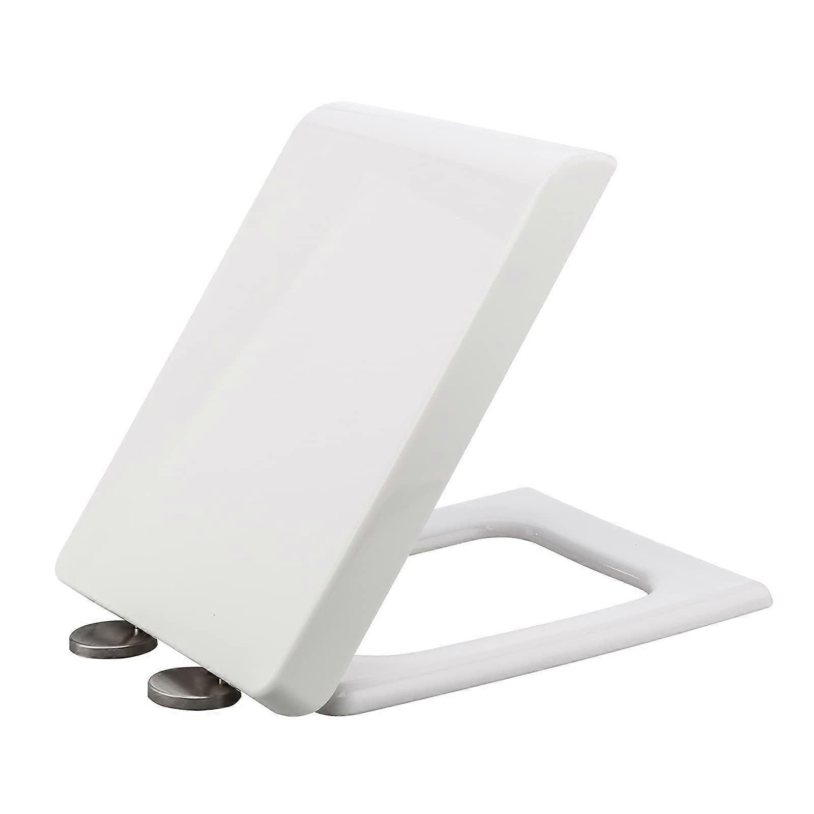 Slow Close Square Toilet Seat with Quick Release White Adjustable Stainless Hinges Durable