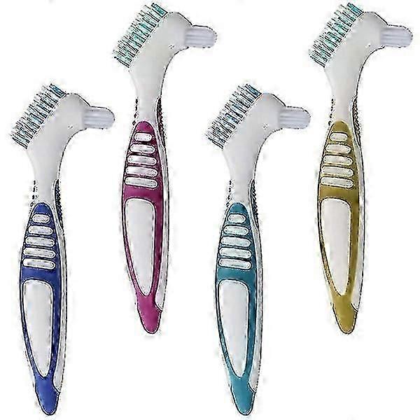 4-pack Denture Brushes With Double-sided Cleaning Brush Heads For Dentures