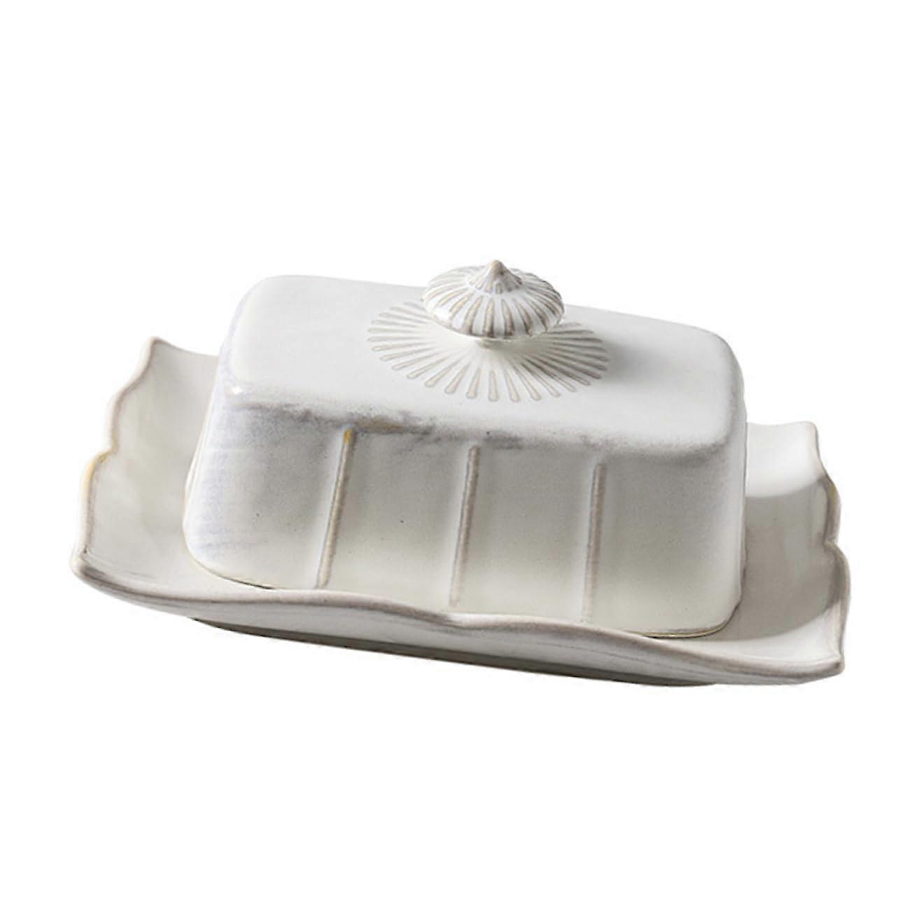 Ceramic Butter Dish with Lid for Countertop and Fridge, Freshness Keeper Fits Most Butter Sizes