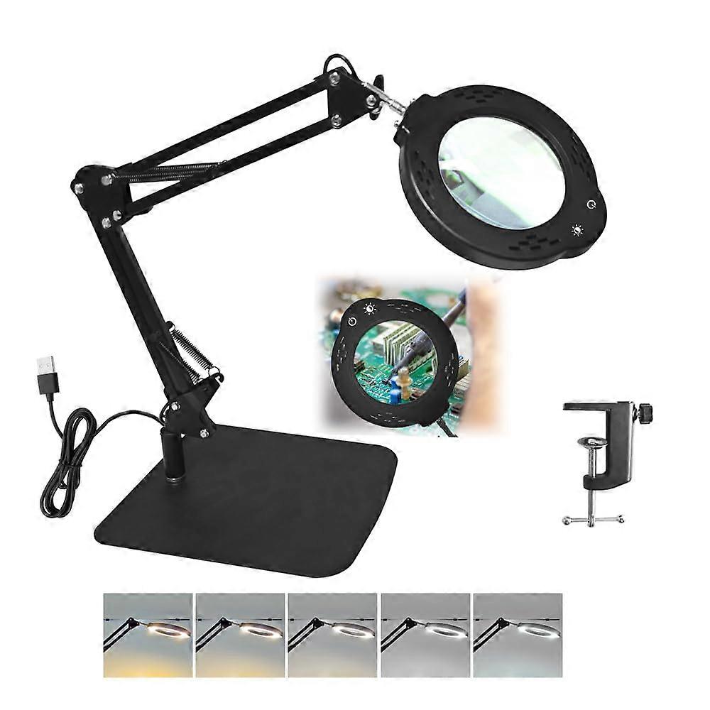 10X Magnifying Glass with Light and Stand, LED Magnifying Lamp, 5 Color Modes, Hands for Crafts and Reading